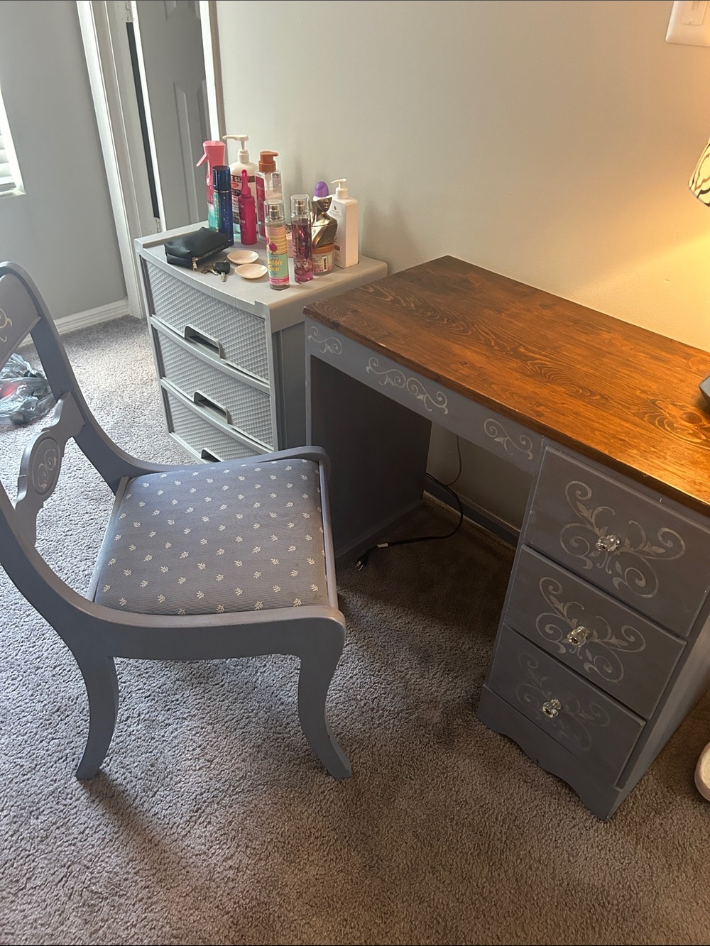 Gray and Wood Home Office Desk and Chair Set - Unbranded